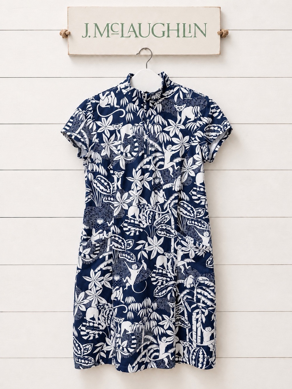 J. McLAUGHLIN Blue & White Jungle Print Dress Size S